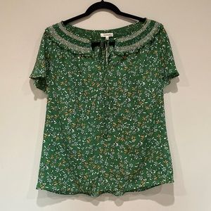 MAX STUDIO // Green Floral Bohemian Smocked Yoke Blouse NWT! S